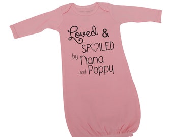 Personalized "Loved By" Pink Baby Gown, Personalized Infant Gown, Baby Girl,  Grandparent gift, baby shower gift, personalized baby,