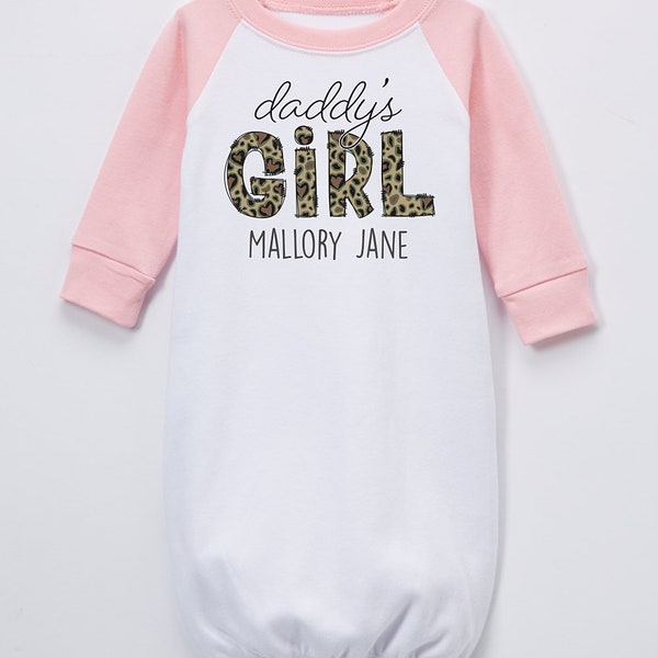 Baby Infant Girls' Pink Raglan Gown Personalized Camo Daddy's Girl Graphic Personalized Gift