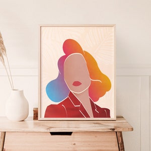 Colorful Abstract Portrait, Minimal Woman Illustration, Female Portrait Art, Abstract Portrait Print, Minimalist Print, Woman Art Print