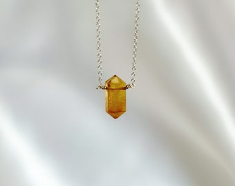 Citrine Crystal Necklace • Double Terminated Crystal • Dainty Necklace