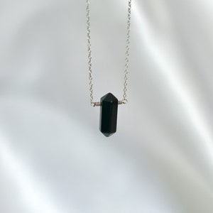 Black Tourmaline Crystal Necklace • Double Terminated Crystal • Dainty Necklace