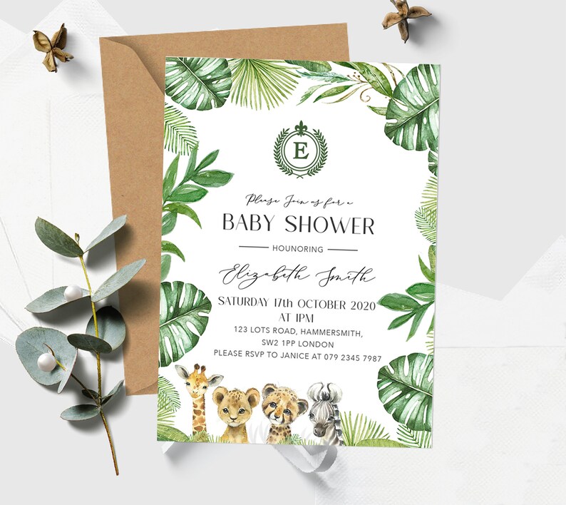SAFARI Baby Shower Invitation Jungle Animals Baby Shower Etsy