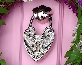 Brass Door Knocker | Padlock Heart Knocker | 5 Colours | Front Door Hardware | Front Door Decor | Front Porch Hardware | Heart Shape