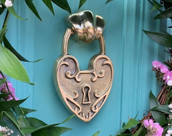 Padlock Heart Door Knocker | Available in 5 colour finishes | Unique designs all made from recycled brass