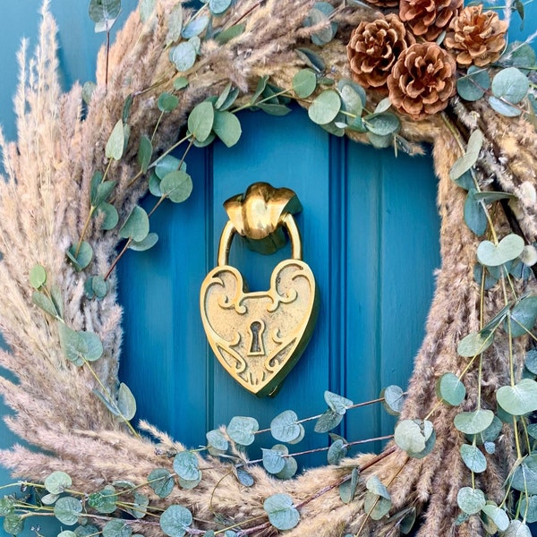 Heart Padlock Door Knocker: Solid Brass, New Home Gift