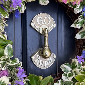 GO AWAY Door Knocker Available in 5 finishes Handmade front door hardware Unique Brass door knockers Funny door knockers image 4