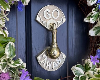 GO AWAY Brass Door Knocker | Available in 5 finishes | Front door hardware | Unique Brass door knockers | Funny door knockers