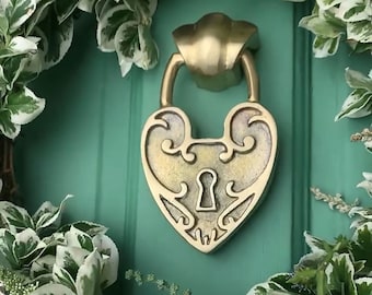 Heart Padlock Door Knocker: Solid Recycled Brass, Available in 5 finishes