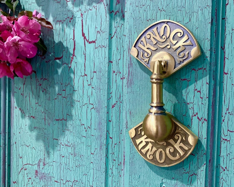 The Knock-Knock Door Knocker comes in 5 beautiful colour options brass door knocker unique front door decor image 1