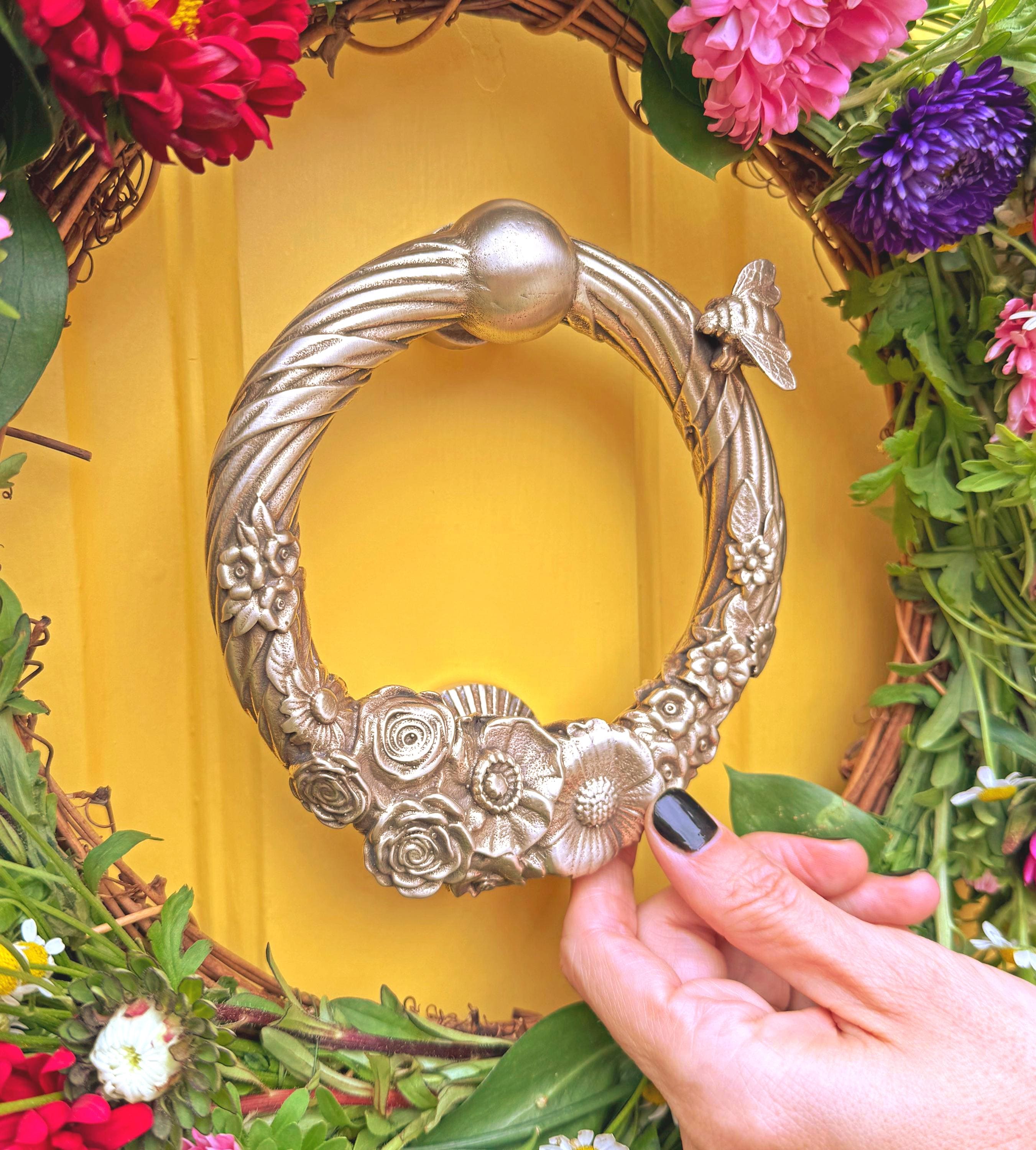 Floral Bee Door Knocker: Unique Front Door Hardware - 5 Available