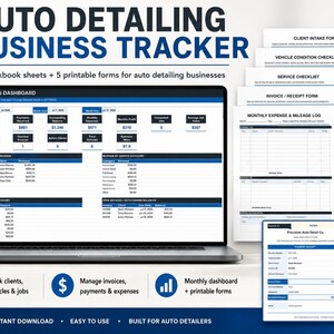 Car Detailing Spreadsheet, Excel Tracker for Clients, Jobs, Invoices, Expenses & Mileage