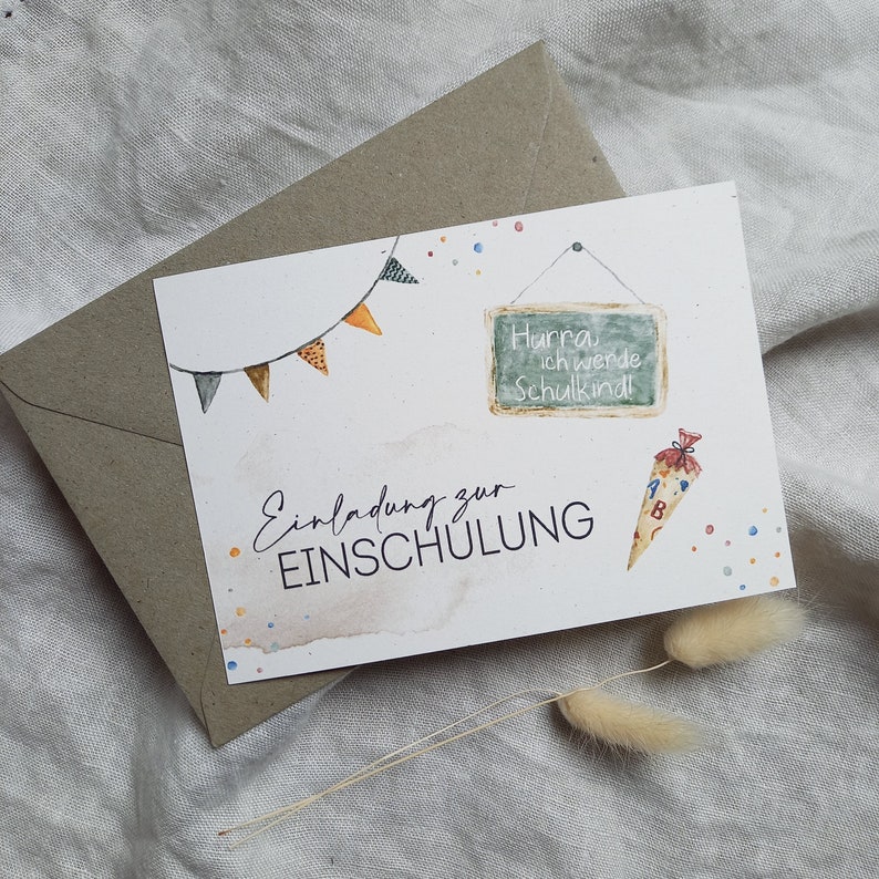 Einladungen zur Einschulung Einladungsset Schulstart zum selber ausfüllen opt. mit passenden Umschlägen Recyclingpapier Din A6 mit Umschlag