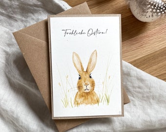 Aquarellkarte mit Osterhase DIN A6 mit Umschlag | nachhaltige Osterkarte für Kinder | Osterhasen Karte | Ostergrüße