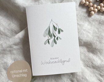 Weihnachtskarte Mistelzweig | Klappkarte DIN A6 mit Aquarell aus Recyclingpapier | minimalistische Weihnachtskarte | kleiner Weihnachtsgruß