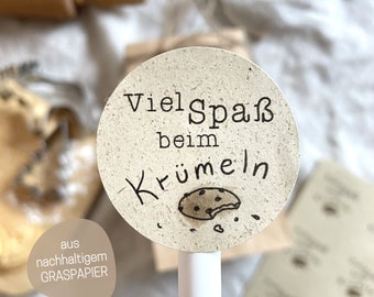 Weihnachtsaufkleber Viel Spaß beim Krümeln | Graspapiersticker für Weihnachtsplätzchen | Aufkleberset Weihnachtsgebäck