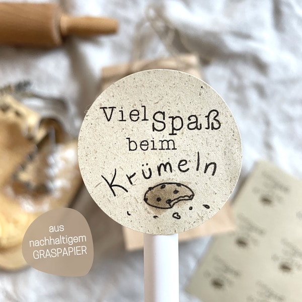 Weihnachtsaufkleber Viel Spaß beim Krümeln | Graspapiersticker für Weihnachtsplätzchen | Aufkleberset Weihnachtsgebäck