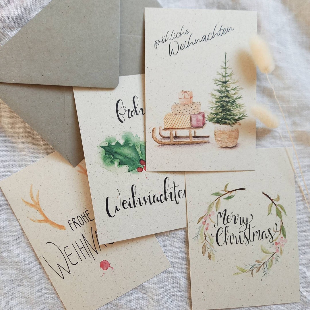 Weihnachtskarten Set aus Graspapier mit Briefkuvert 4 Etsy Schweiz