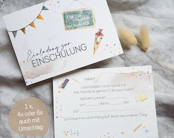 Einladungen zur Einschulung | Einladungsset Schulstart zum selber ausfüllen | opt. mit passenden Umschlägen | Recyclingpapier Din A6