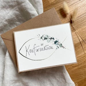 nachhaltige und moderne Konfirmationskarte | Kraftpapierkarte DIN A6 mit Umschlag | Karte Konfirmation handgemacht | Fischsymbol Eukalyptus