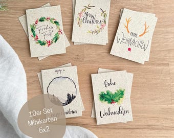 Geschenkkarten für Weihnachtsgeschenke aus Graspapier | 10 Mini Weihnachtskarten | kleine Weihnachtskarten | Geschenkanhänger Weihnachten