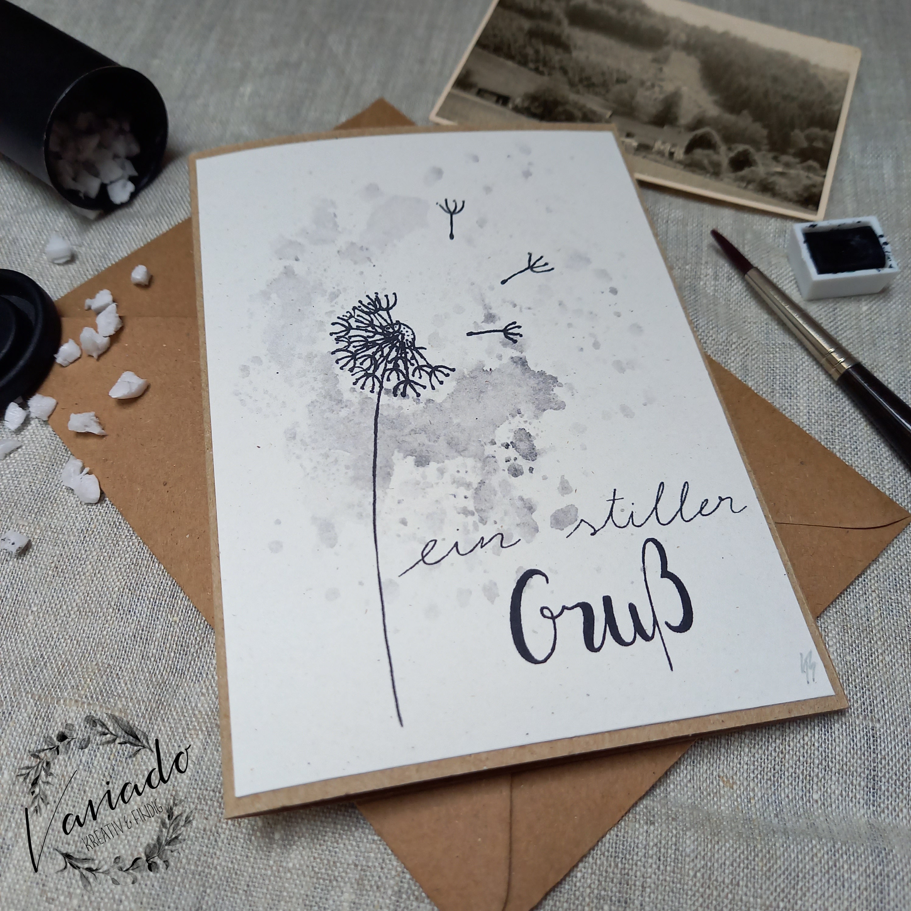 Words 'n' Wishes Beileidskarte Mit Aquarell-Blumenkranz | 21,6x15,3 Cm | Umweltfreundlich & Recycelbar