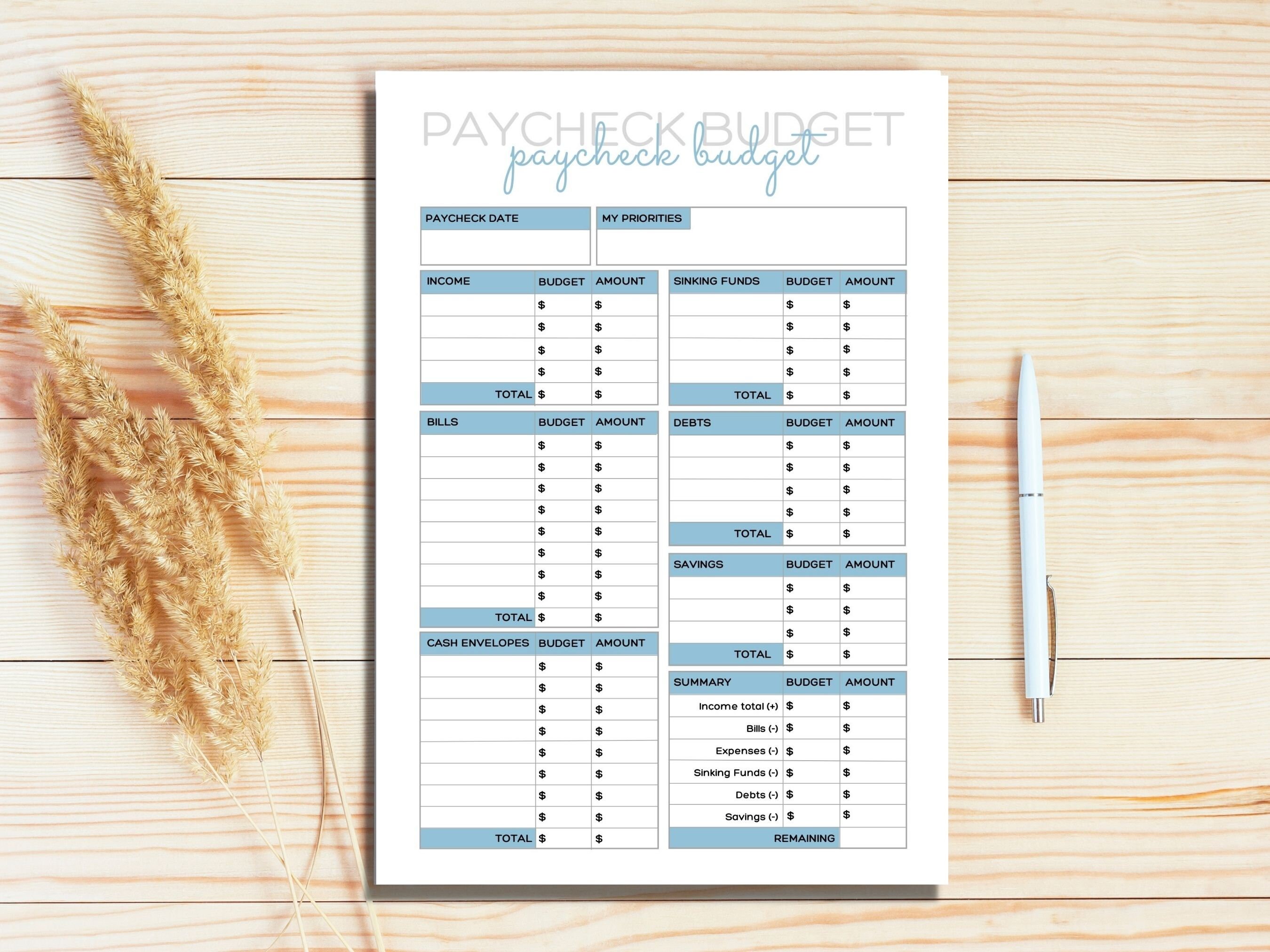 Paycheck Budget Planner PDF Printable Perfect to Plan Your Household ...