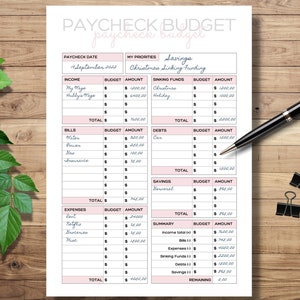Paycheck Budget Planner PDF Printable Perfect to Plan Your Household ...
