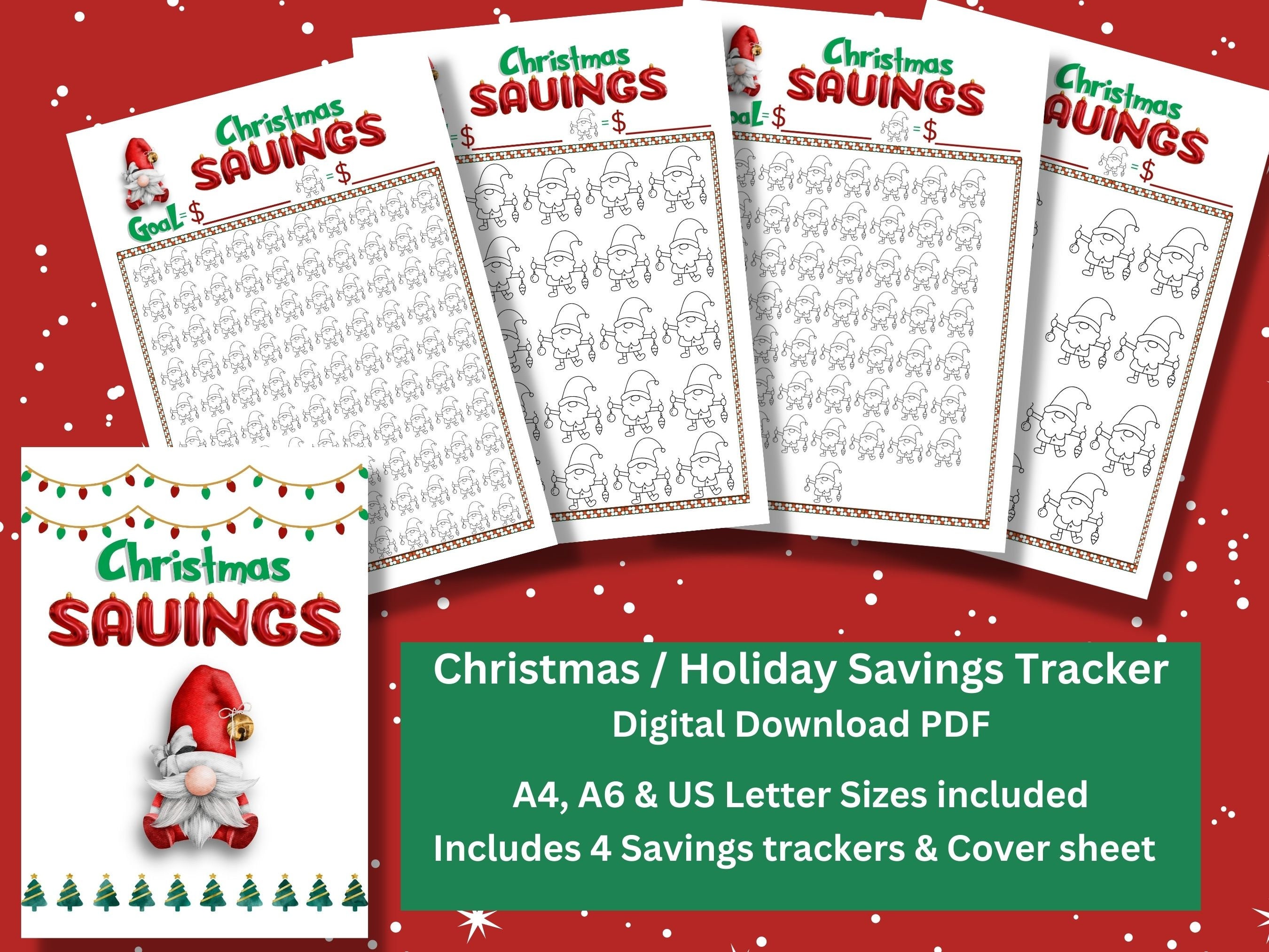 Christmas Savings Tracker Printable Pdf, A Fun Gnome Christmas Savings ...