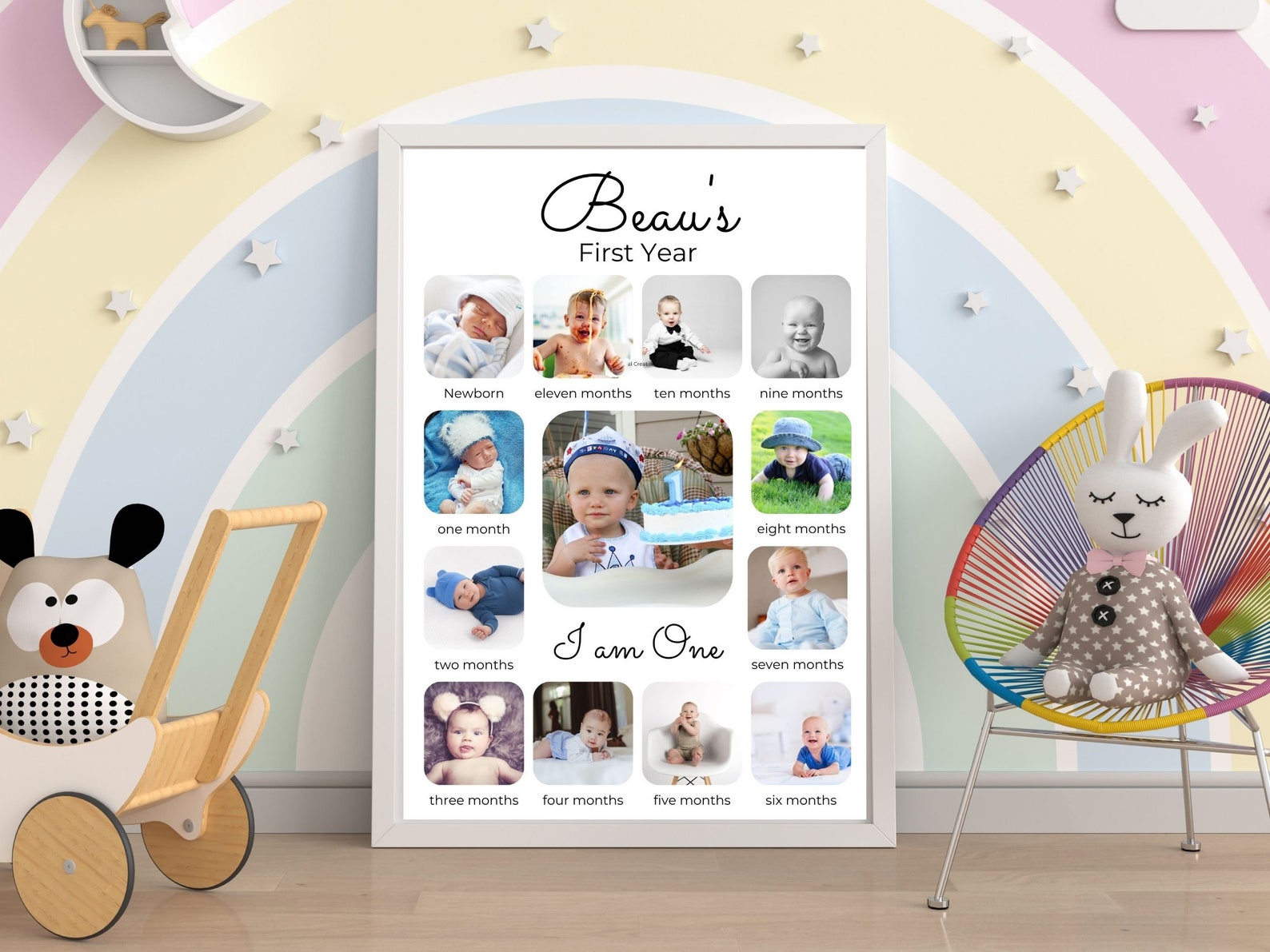 First Year Collage Math Baby's First Year Birthday Photo Collage Printable & Editable Poster ...