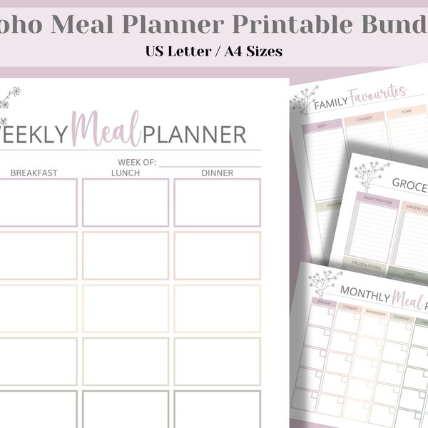 Boho weekly meal planner printable, Organise your weekly meal plan with this weekly meal plan & grocery list bundle. Meal Plan PDF