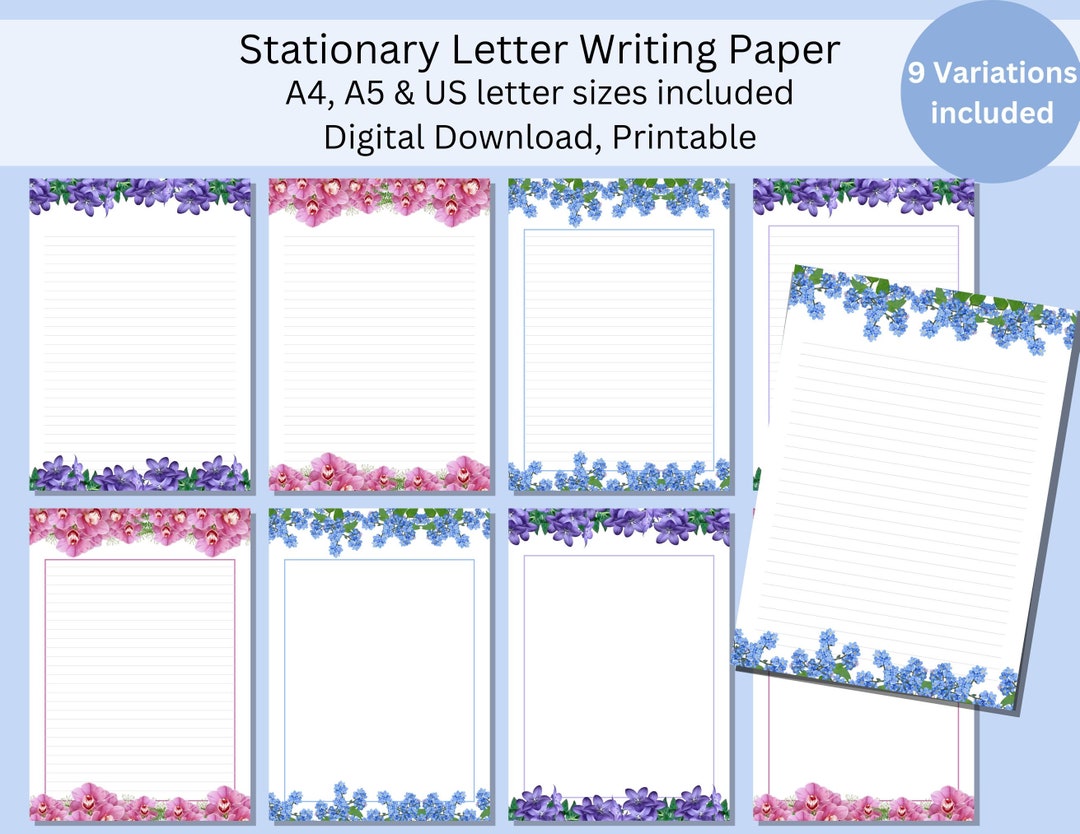 Letter Writing Stationary Sets, Printable Floral Print, JW Stationary