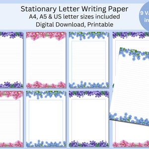 Letter writing stationary sets, Printable floral print, JW stationary paper, digital download, JW Letter writing papers, lined paper