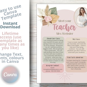 Boho Meet the Teacher Editable Template, a Back to School letter in a Boho floral theme. Teacher letter perfect for the start of school