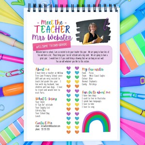 Bright Colourful Meet the Teacher Editable Template, Back to School ...