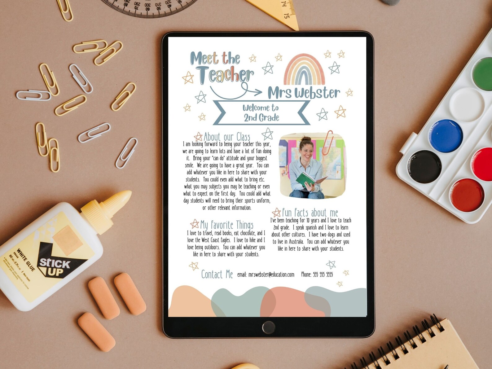 Boho Rainbow Meet the Teacher Editable Template, a Back to School ...