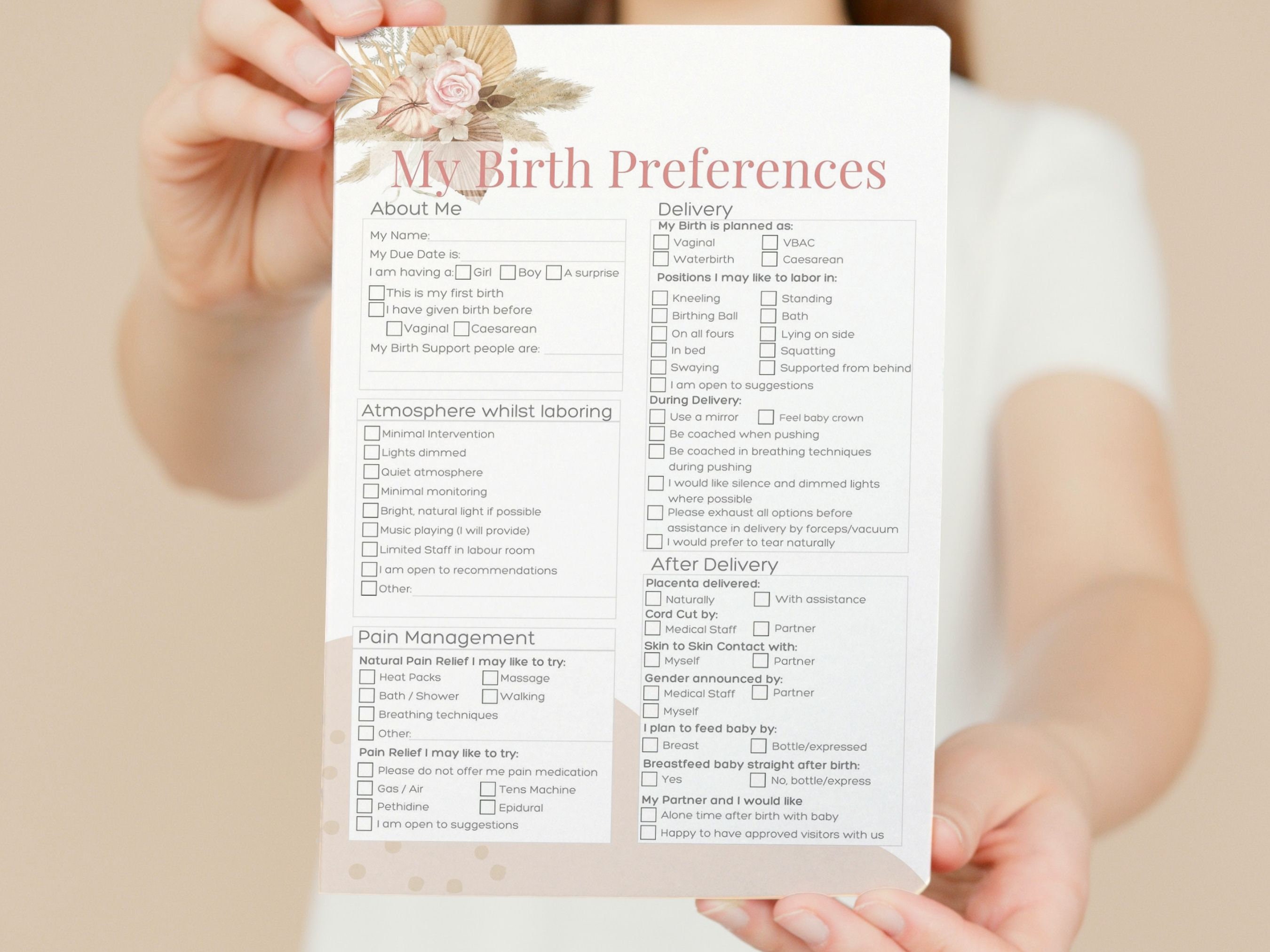 Boho Birth Plan Editable Template, Birth Preferences Template, Birth ...