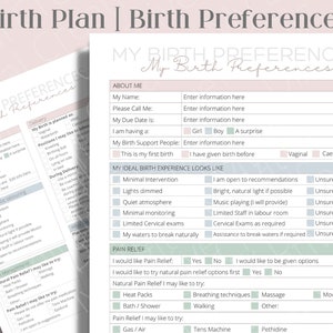 Birth Plan template, editable, communicate your birth preferences easily with two different birth plan checklists. Printable