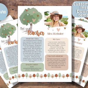 Conozca la plantilla para maestros canva, una carta para maestros de regreso a clases, con tema boho. Plantilla editable de Conoce al profesor, plantilla imprimible