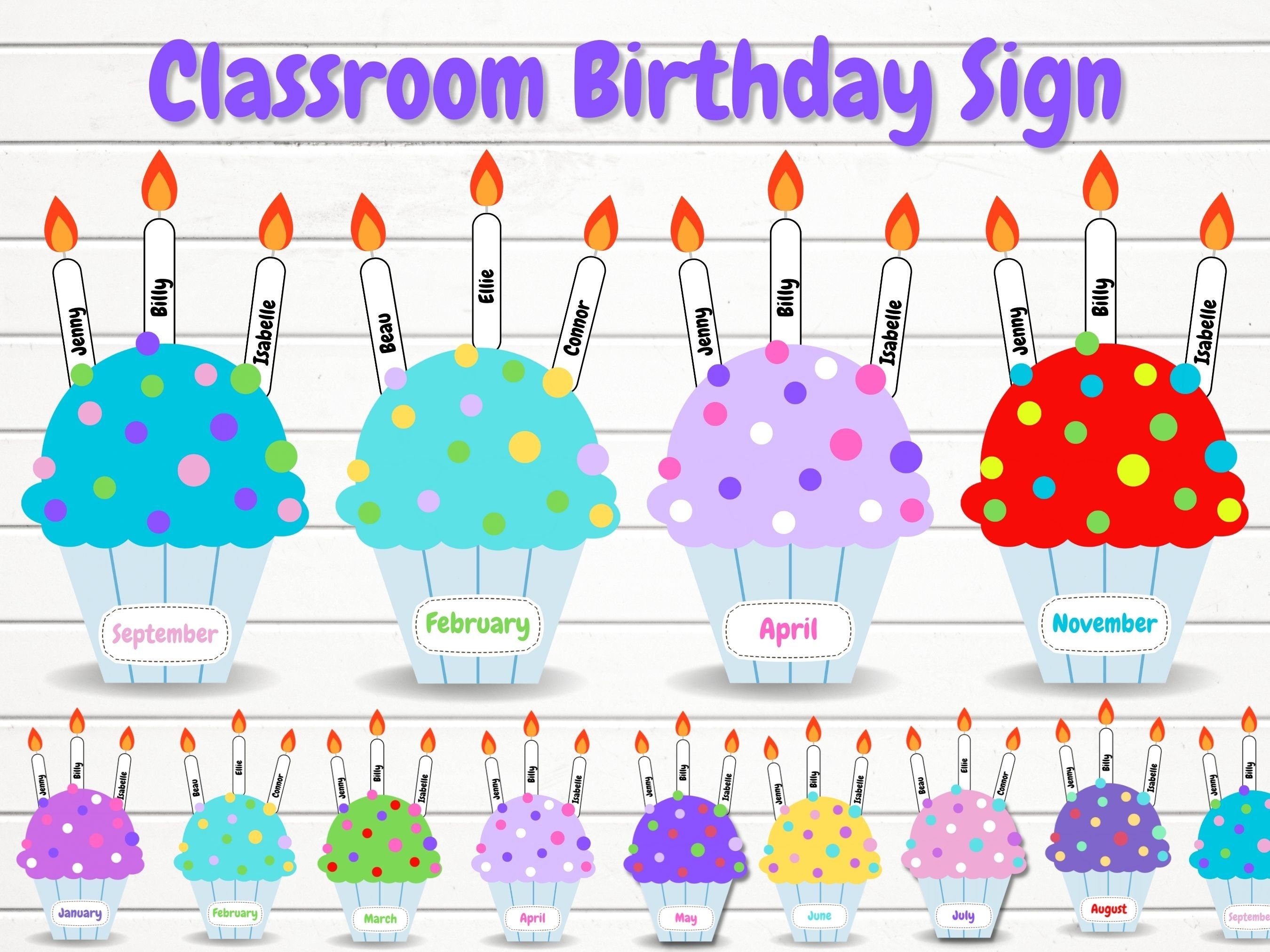 Classroom Birthday Display Sign, a Class Birthday Board With Rainbow