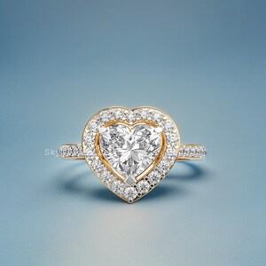 1.50 CT Halo Heart Cut Moissanite Engagement Ring/ 14K Solid Gold Paved Ring/ Promise Bridal Ring/ Trendy Proposal Personalized Gift For Her