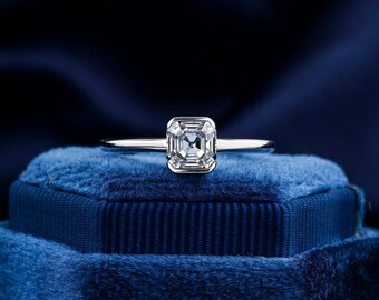 1 CT Asscher Cut Moissanite Engagement Ring/ 14 K Gold Moissanite Ring/ Asscher Diamond Solitaire Ring/ Gift For Her/ Anniversary Gift