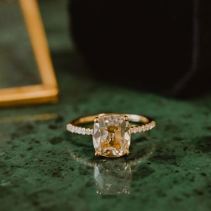 3.50CT Cushion Cut Moissanite Engagement Ring/ 14K Solid Gold Promise Ring/ Old Mine Cut Wedding Moissanite Ring/ Anniversary Gift For Her