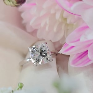 3 CT Cushion Cut Moissanite Engagement Ring/ Old Mine Cut Antique Cushion Cut Ring/ Anniversary Ring For Her/ Solitaire Promise Ring For Her