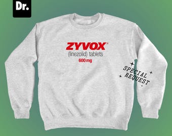 Zyvox Linezolid Tablets 600mg Ash Gray Crewneck Sweatshirt