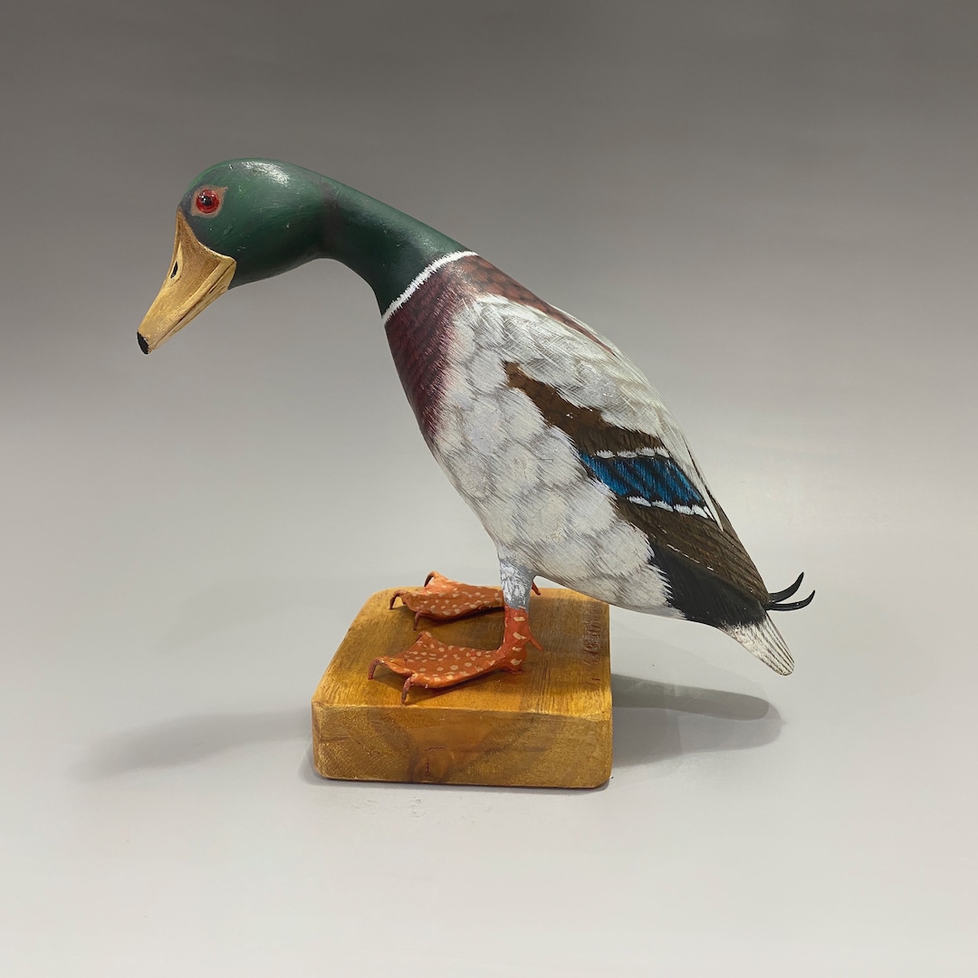 Painted Wood Duck Hand Carved Wooden Duck Male Mallard Duck Etsy