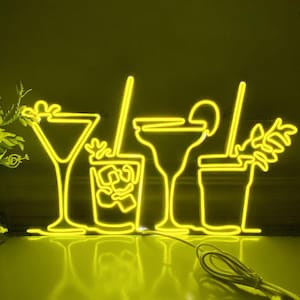 Cocktail Drinks Neon Sign, Tropical Drink LED Light, Drink Lime LED Sign, Neon Bar Sign, Room, Office, Bar, Pub, Party Decor, Wall Art, Gift