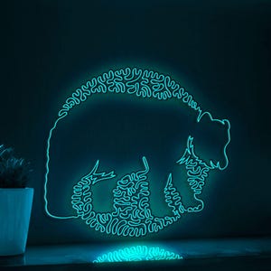 Bear One Line EL Wire Neon Sign - Abstract Art for Boho Wall Decor, Ideal for Nature Lovers