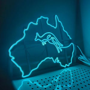Néon kangourou - Carte animalière d'Australie, art mural, décoration pour chambre d'enfants, idée cadeau