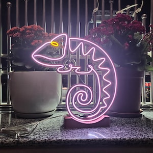 Letrero de neón LED de lagarto, arte de pared de camaleón para amantes de los reptiles, decoración de cuevas masculinas, regalo