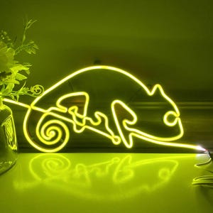 Letrero de neón LED de camaleón, hecho a mano, arte de pared de reptil, decoración única de lagarto, regalo
